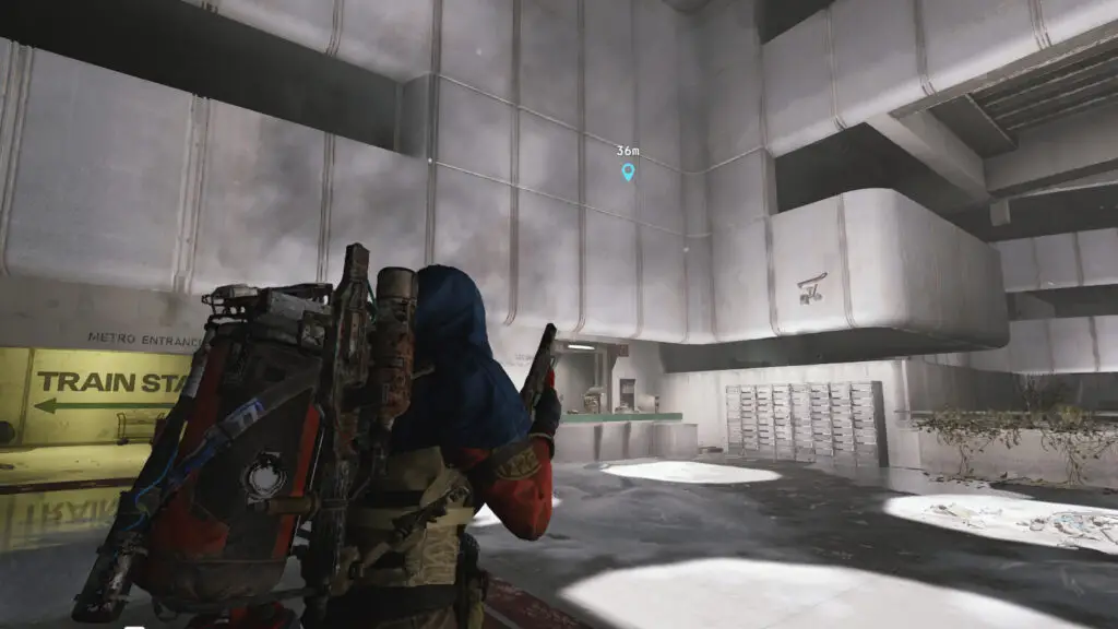 Arc Raiders Camera Lens: A player looking at the Security Office in the Stella Montis Lobby.