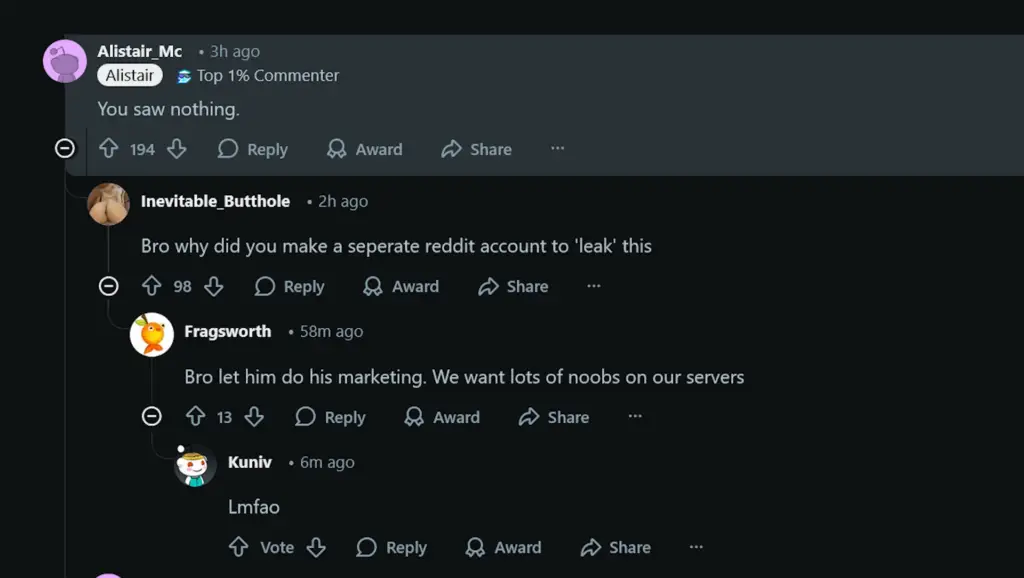 Facepunch Alistair McFarlane Reddit response screenshot