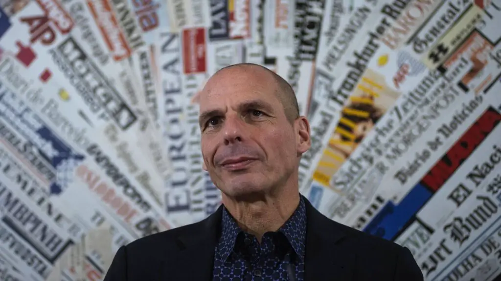 Yanis Varoufakis speaking at a 2018 press conference