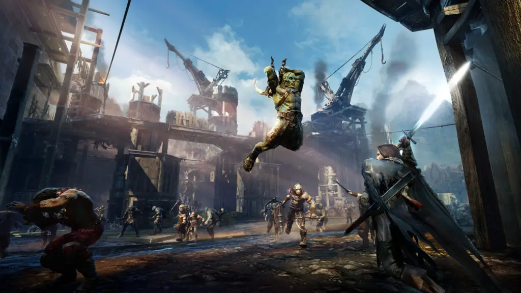 Talion battling orcs in Middle-earth: Shadow of Mordor.