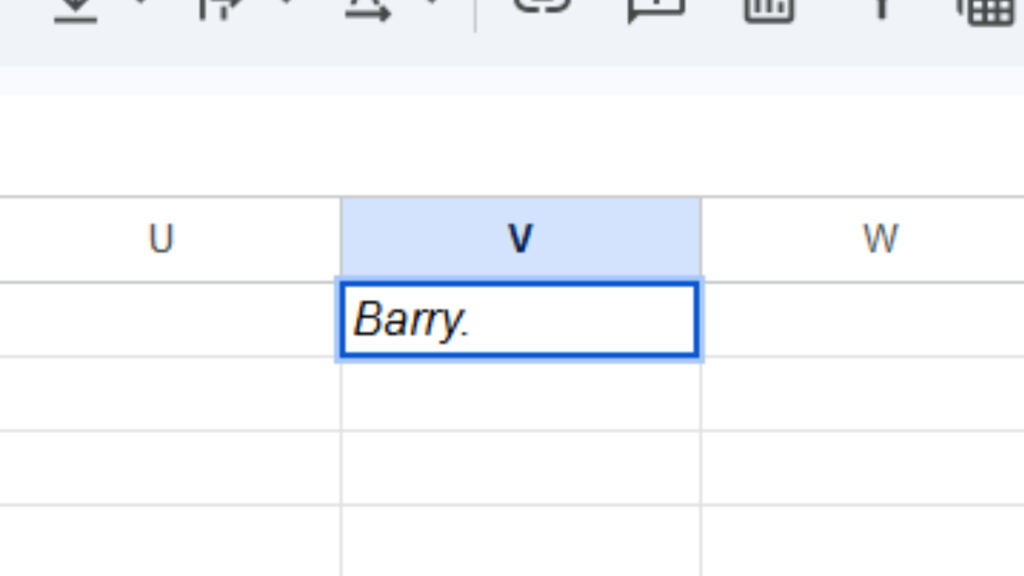 A Google Sheet cell with a name written into it