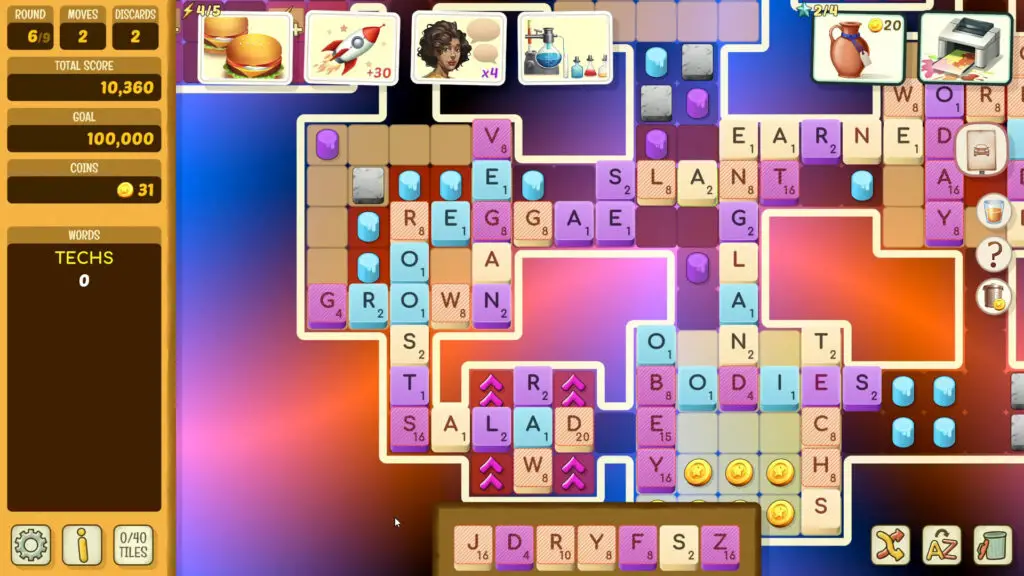 Shop screen in Beyond Words showing various power-up cards.