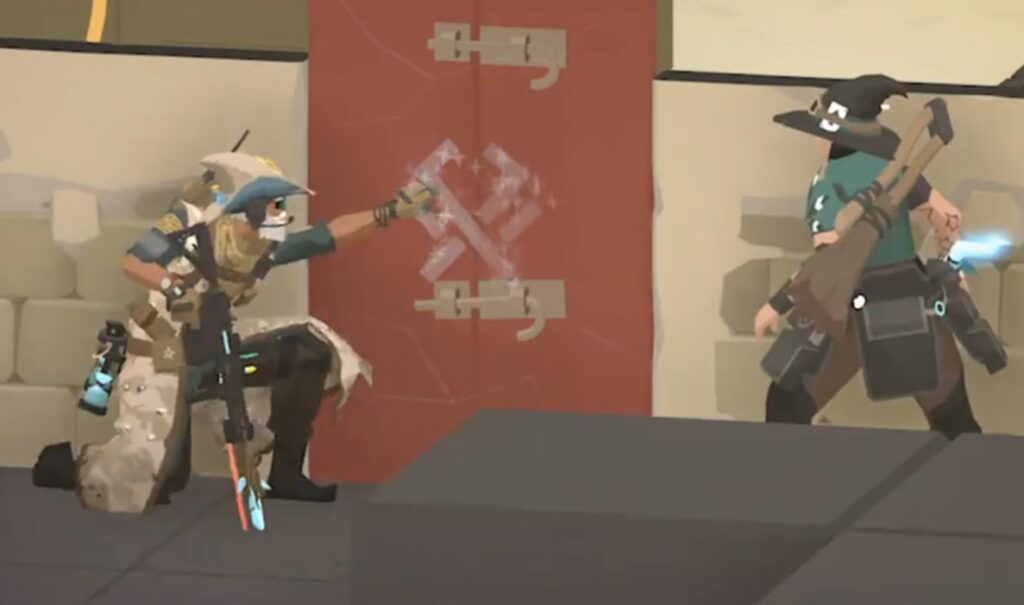 Navy Seer and Witch cop prepare to breach a door in Tactical Breach Wizards