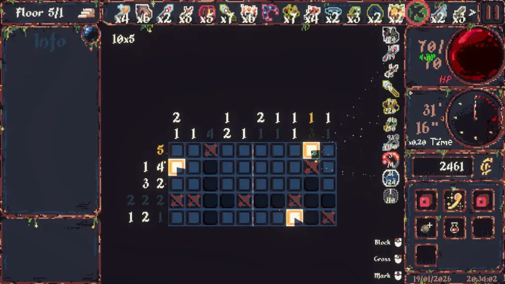 A partially-completed nonogram encounter in CiniCross.