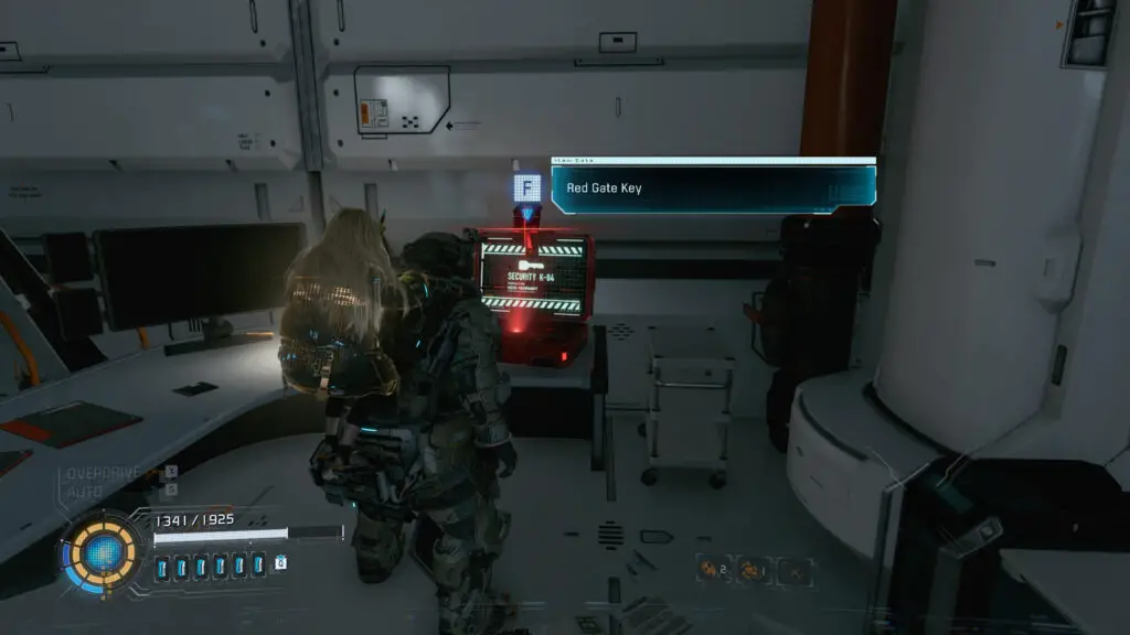 Pragmata Red Zone Gate Keys: A player looking at a Red Gate Key in a laptop.