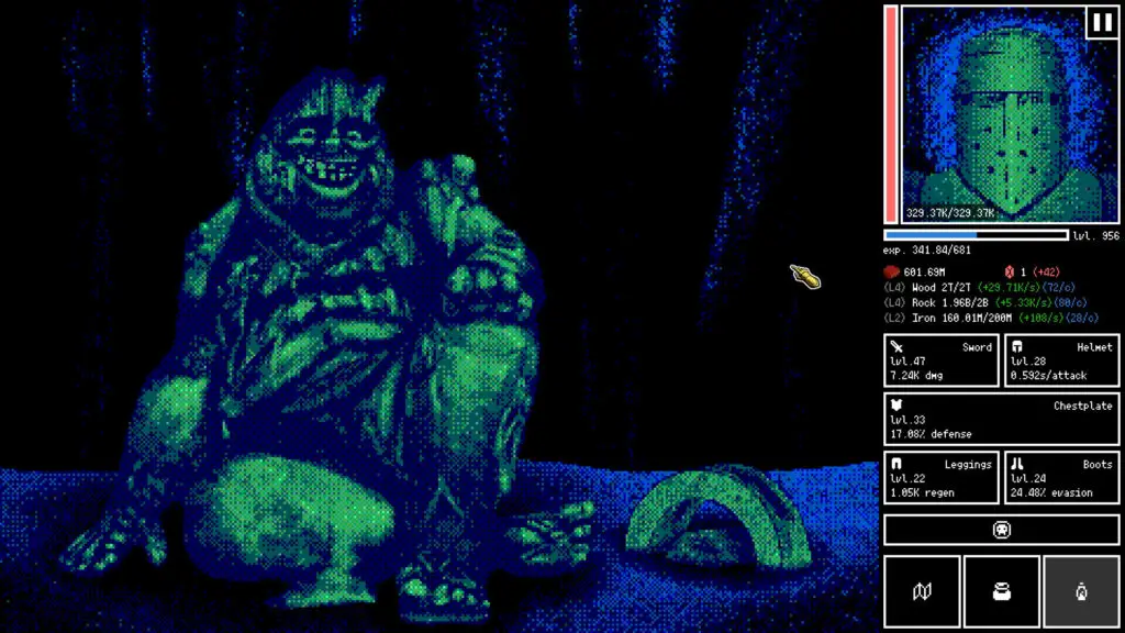 A strange monster sits in a dark dungeon