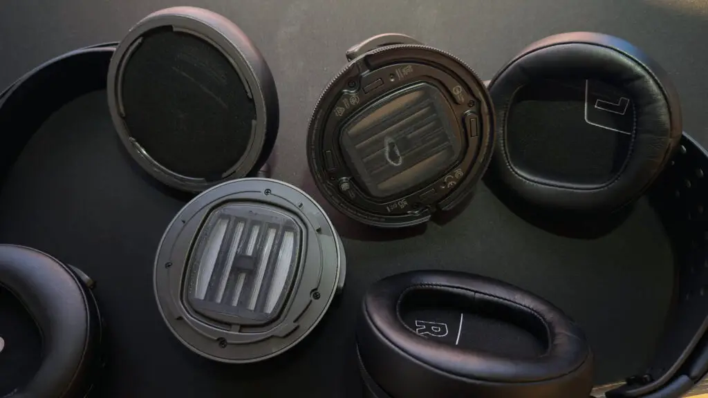 Audeze Maxwell 2 and original Maxwell headsets with earcups removed