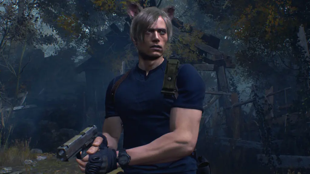 Resident Evil 4 Remake - Leon wearing the cat ears accessory
