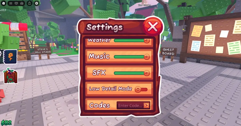 Roblox Garden Horizons code redemption screenshot