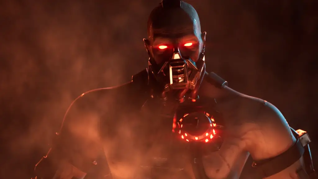 A cyborg enemy from Helldivers 2 emerges through the fog.