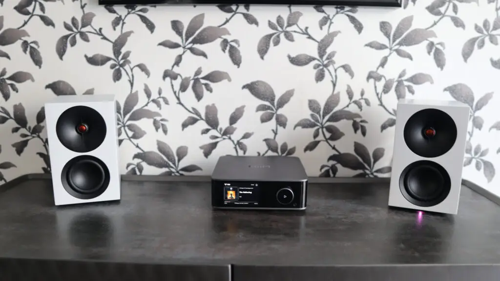 Rear view of the Cambridge Audio L/R S speakers showing connectivity ports.