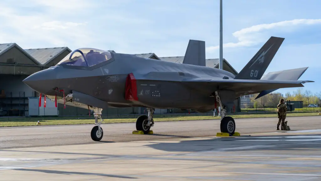 A Lockheed Martin F-35 Lightning II at an Italian airbase.