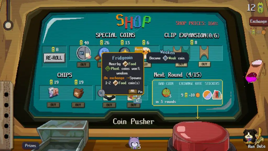 Raccoin shop interface with coin upgrades