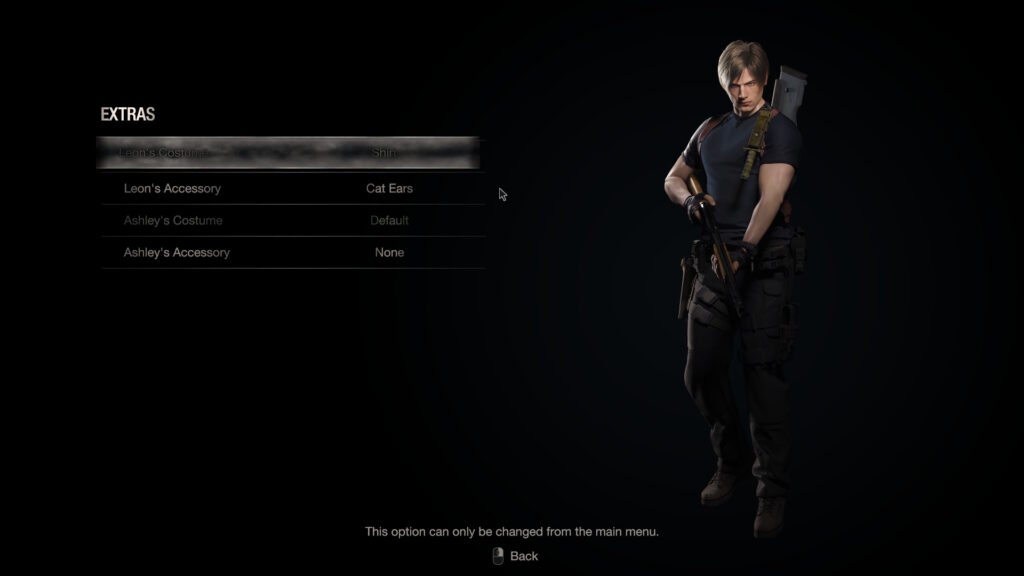 Resident Evil 4 Remake - Leon in the extras cosmetic menu
