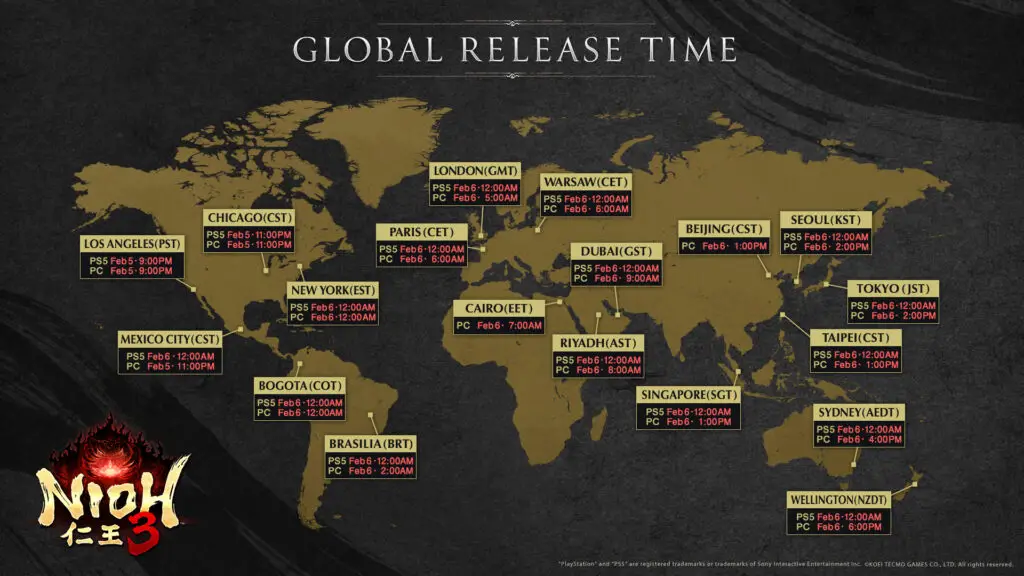 Nioh 3 global release times schedule