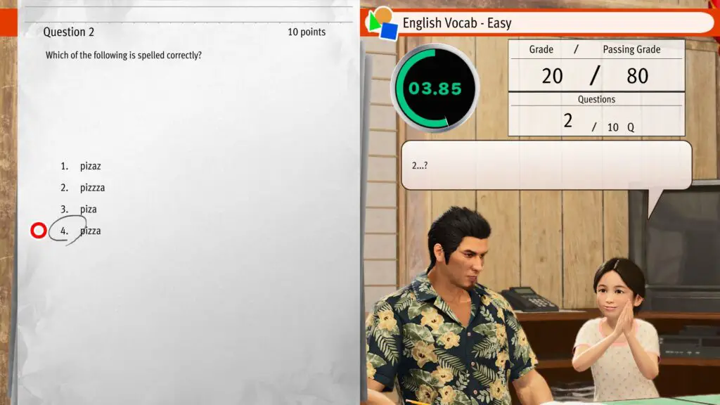 Helping a child with their homework in Yakuza Kiwami 3.