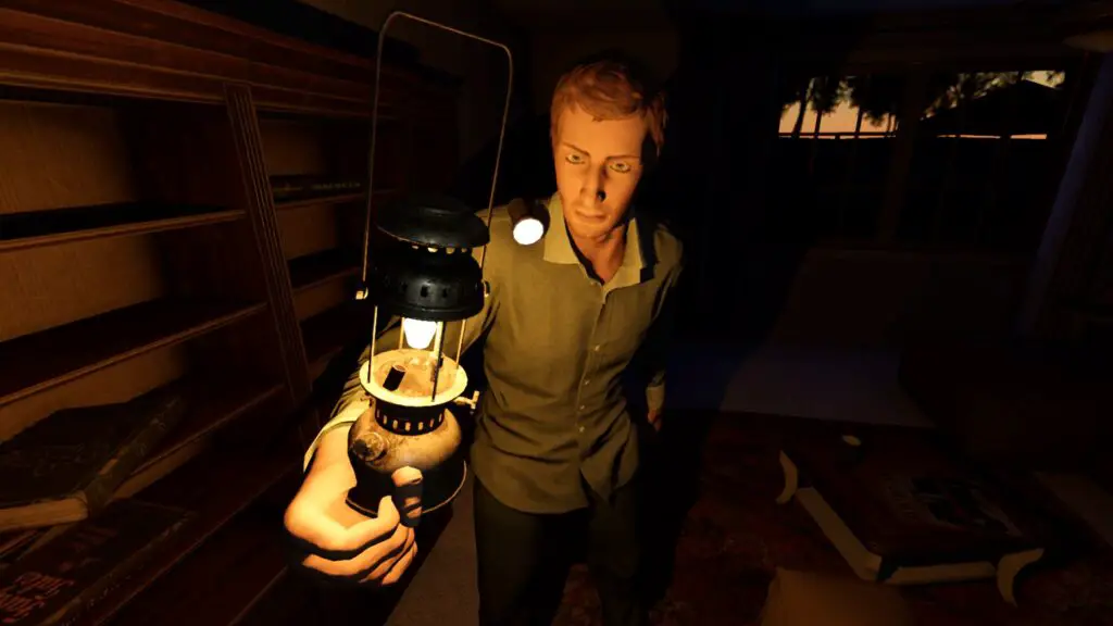 A Phasmophobia investigator using a lantern to illuminate the revamped Tanglewood living room.