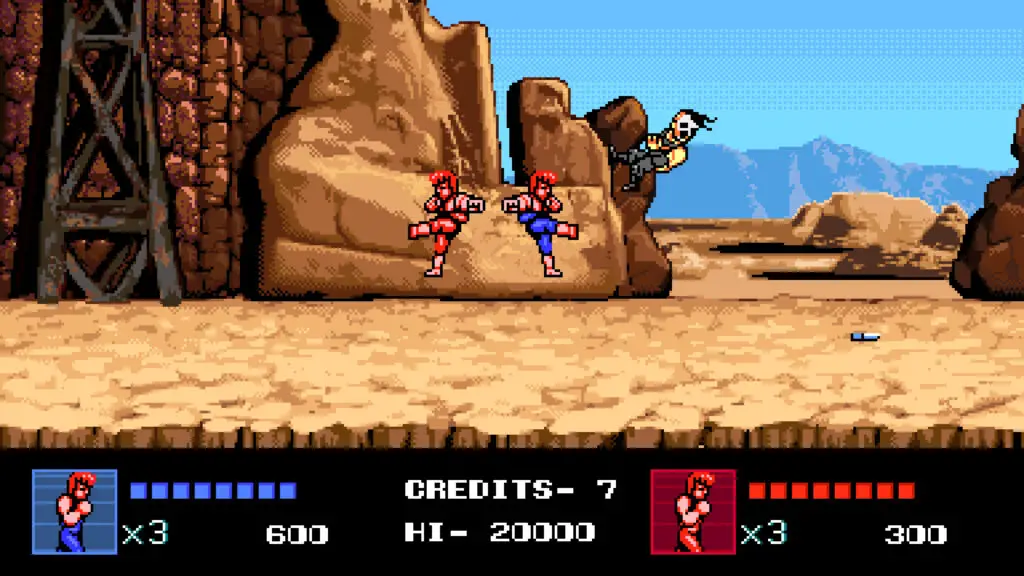 Billy and Jimmy high-kicking in Double Dragon 4.