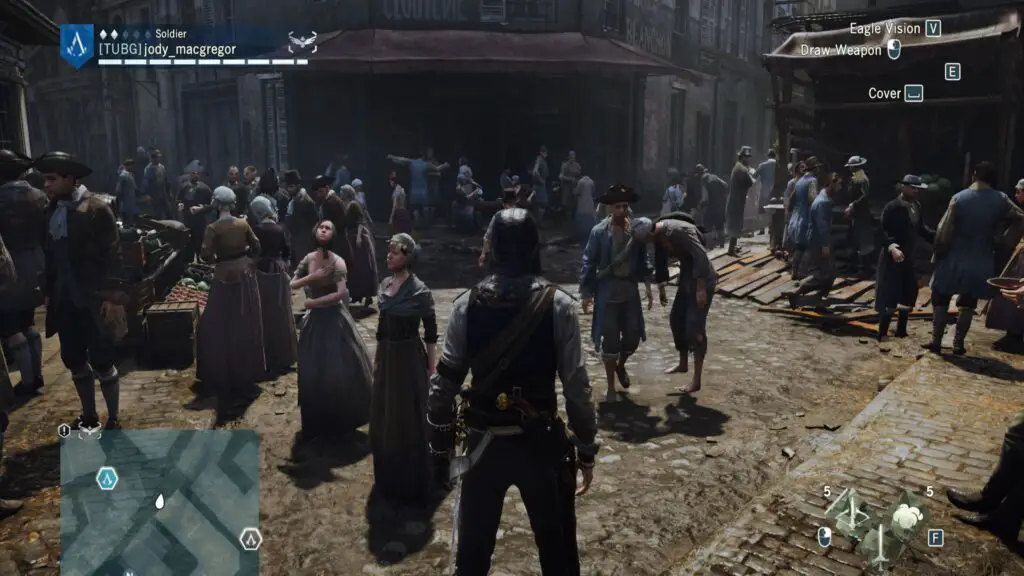 A massive crowd gathers in the streets of revolutionary Paris