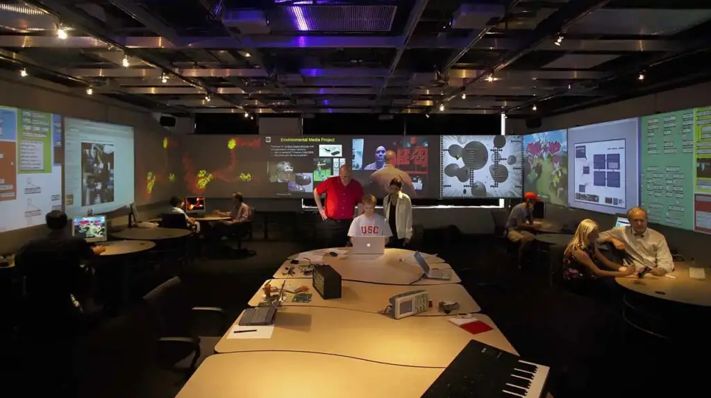 Students learning game design and coding