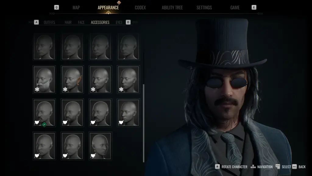 An image of male Phyre wearing a top hat with a moustache and soul patch.