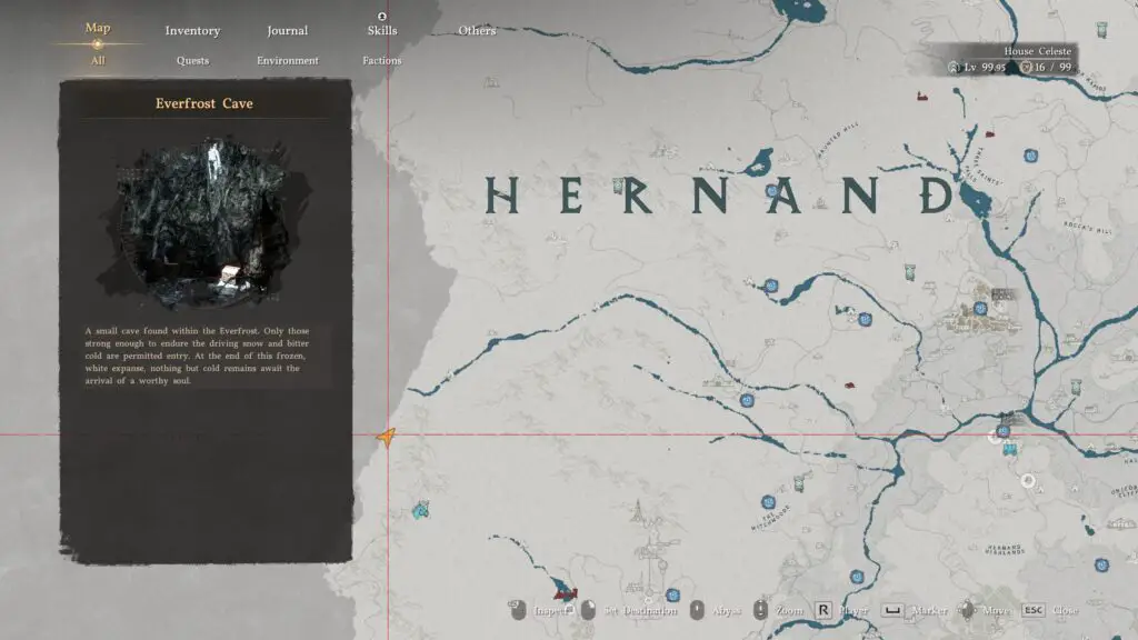 Map location for Everfrost Cave in Crimson Desert