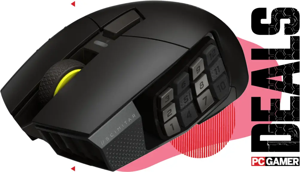 Corsair Scimitar Elite Wireless SE gaming mouse in gun metal black.