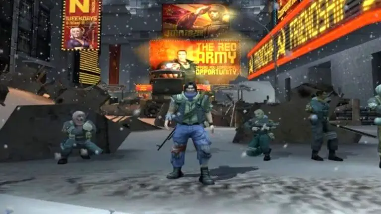 Combat units engaging in a squad-based skirmish in Freedom Fighters.