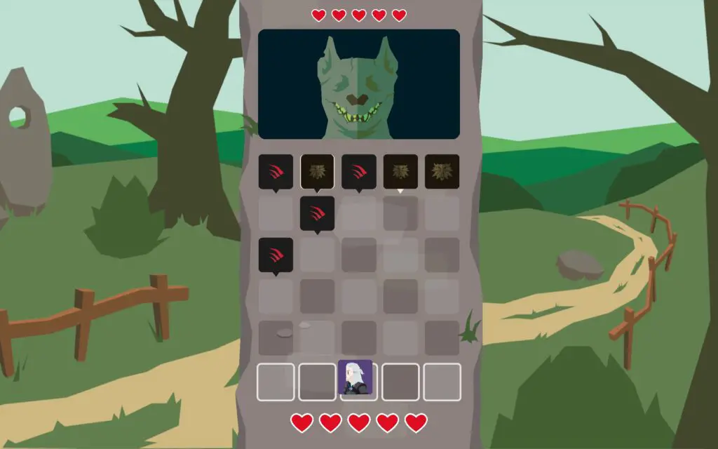 A dog-like monster fights Geralt across a board