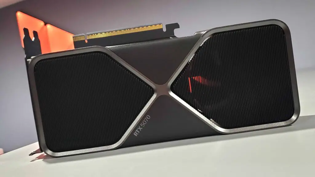 Close up of the Nvidia RTX 5070 Founders Edition graphics card