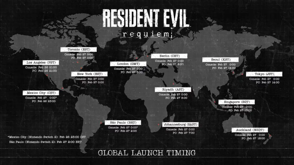 Resident Evil Requiem Global Release Times Map