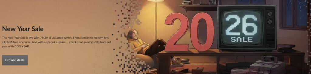 GOG's AI-generated 2026 New Year Sale banner