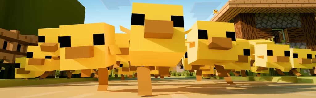 A cinematic view of the expansive Minecraft world