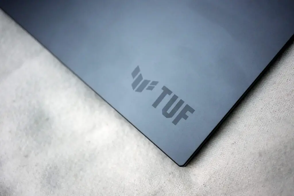 An Asus TUF Gaming A16 2025 on a white background, fit with an RTX 5050.