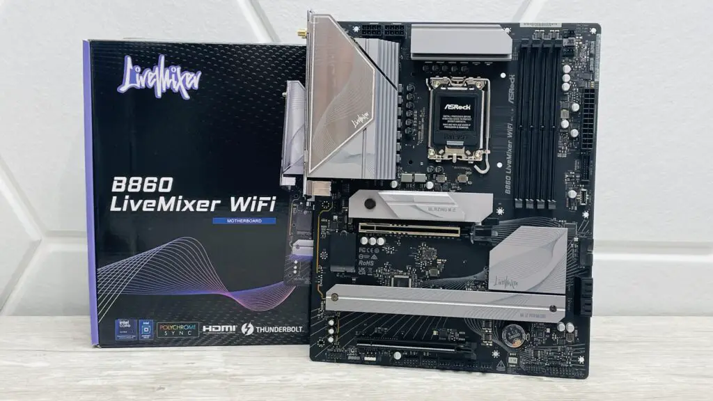 ASRock B860 LiveMixer Wi-Fi motherboard showcasing the current generation design.