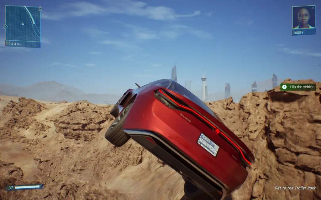 A red car flying through the air due to physics bugs