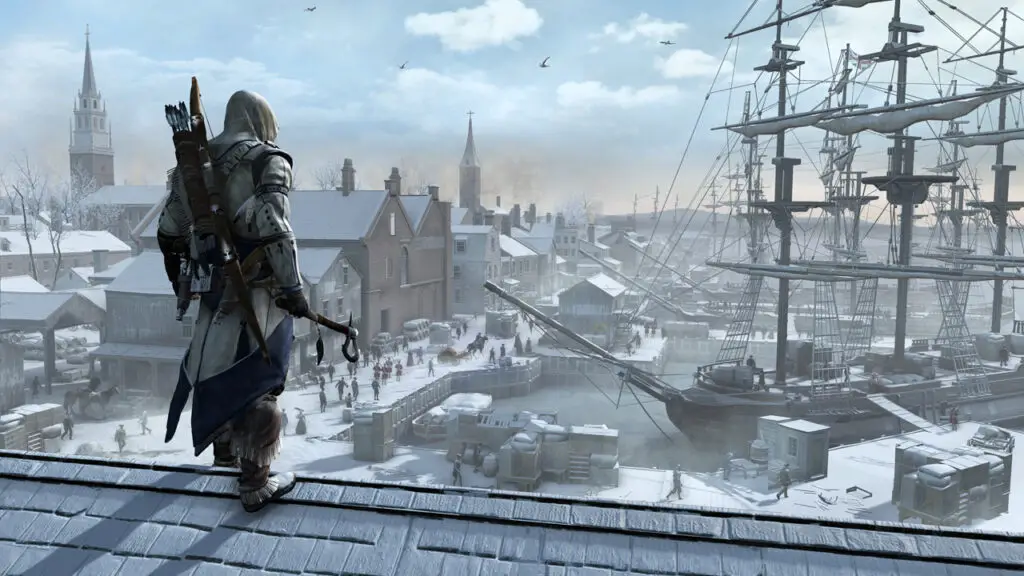 Connor Kenway observing a ship in Assassin's Creed 3