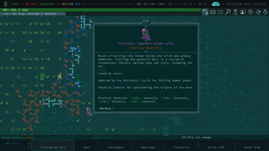 Polyxitos, legendary plasma jelly from Caves of Qud with lots of interesting flavor text.