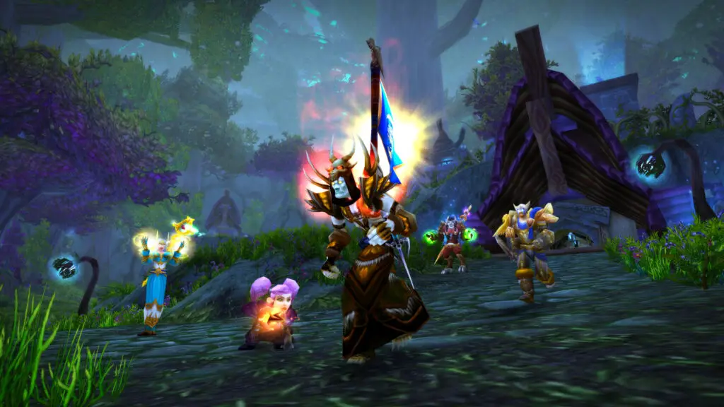 A screenshot of a game of Warsong Gulch in World of Warcraft.
