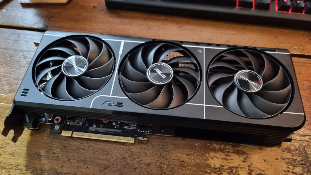 Asus Prime Radeon RX 9060 XT 8 GB GPU on a testing bench