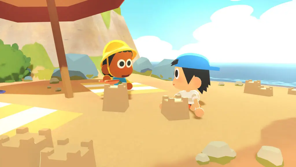 Characters bonding on the beach in Find Your Words