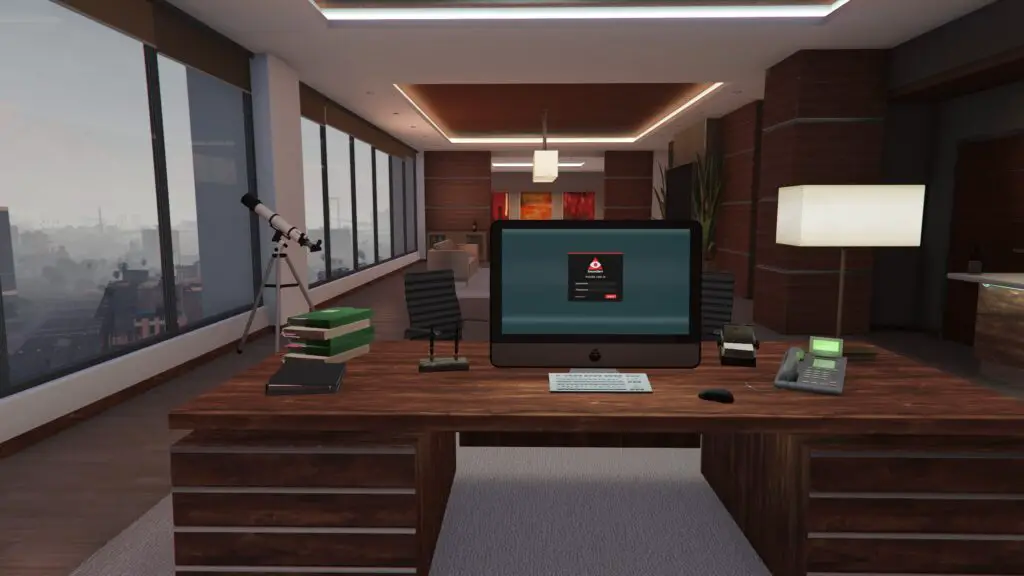 The CEO terminal interface in a GTA Online executive office