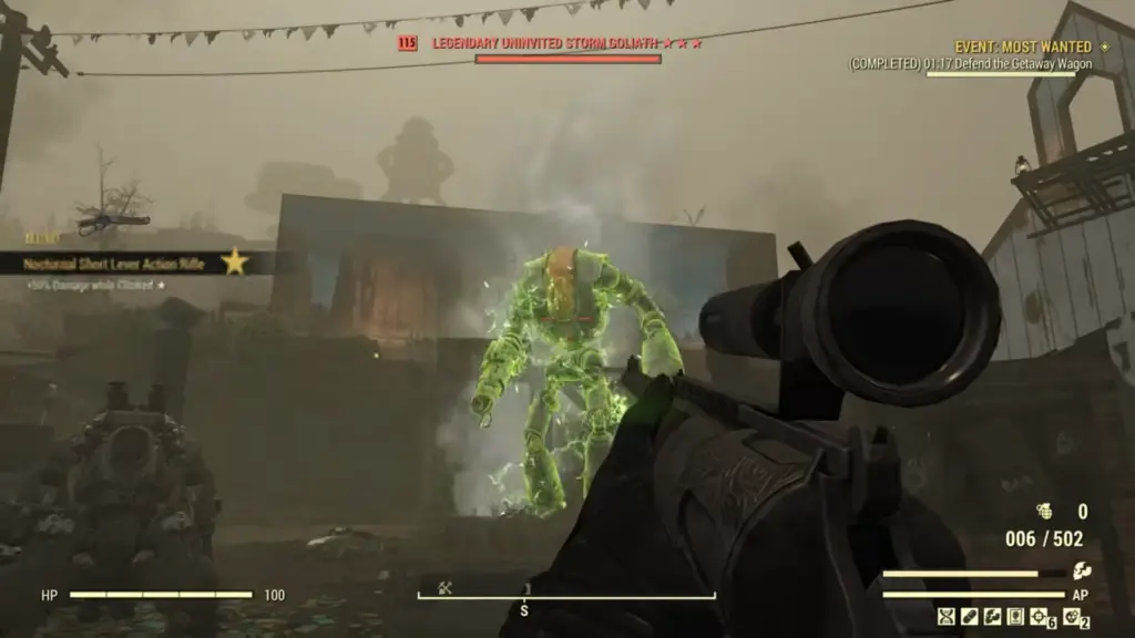 Combat encounter against a Storm Goliath in Fallout 76