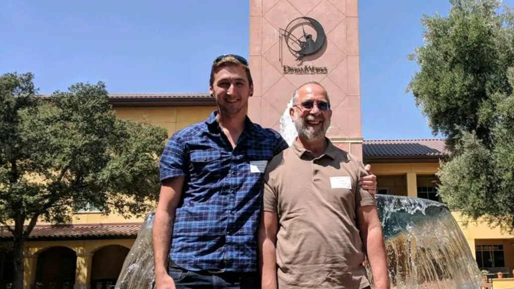 Nightdive's Stephen Kick and Larry Kuperman standing outside Dreamworks HQ