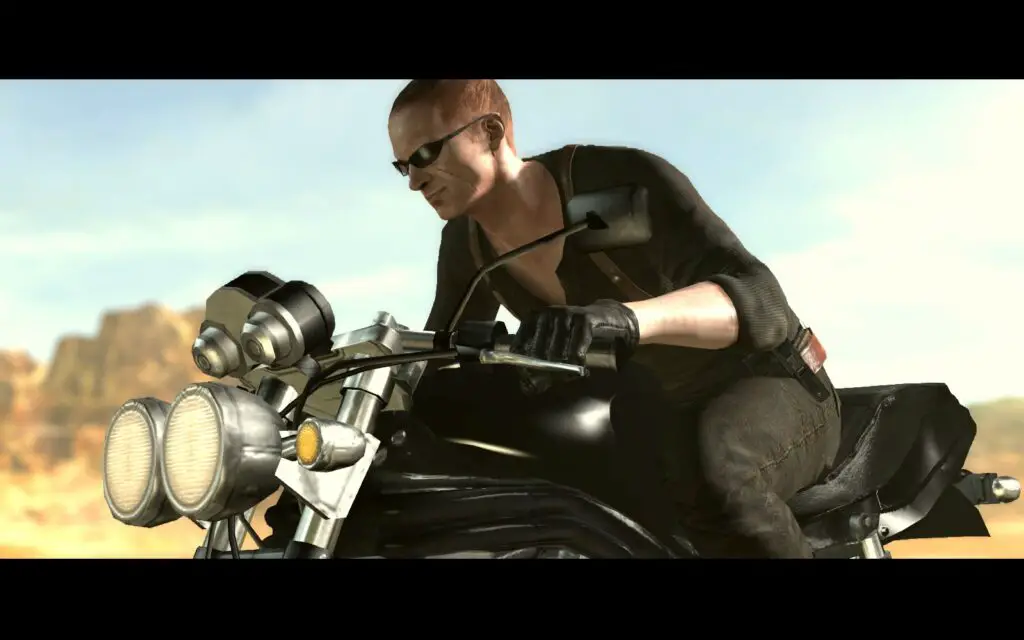Jake riding a motorcycle in Resident Evil 6.