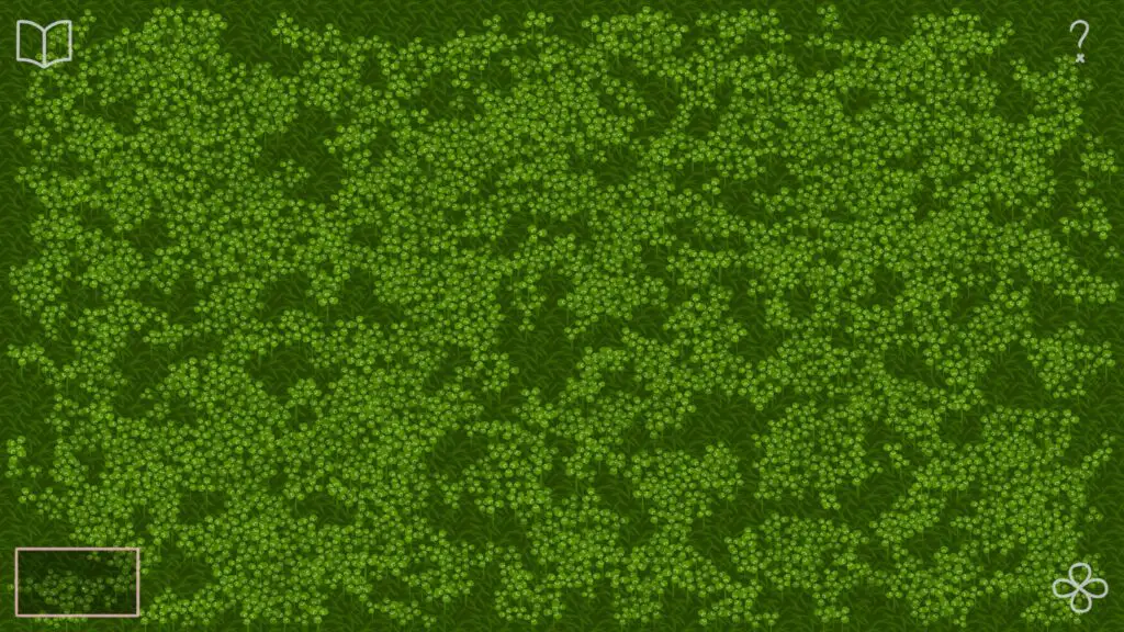 One In A Thousand: Clover Book - A digital screen with 2500 green clovers and one hidden four-leaf clover.