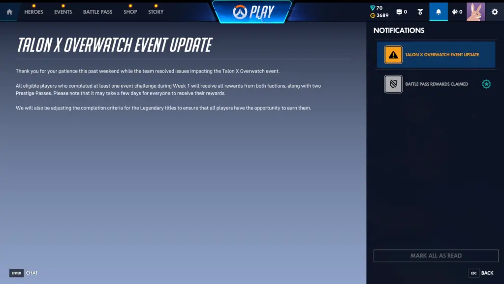 The Talon x Overwatch event update