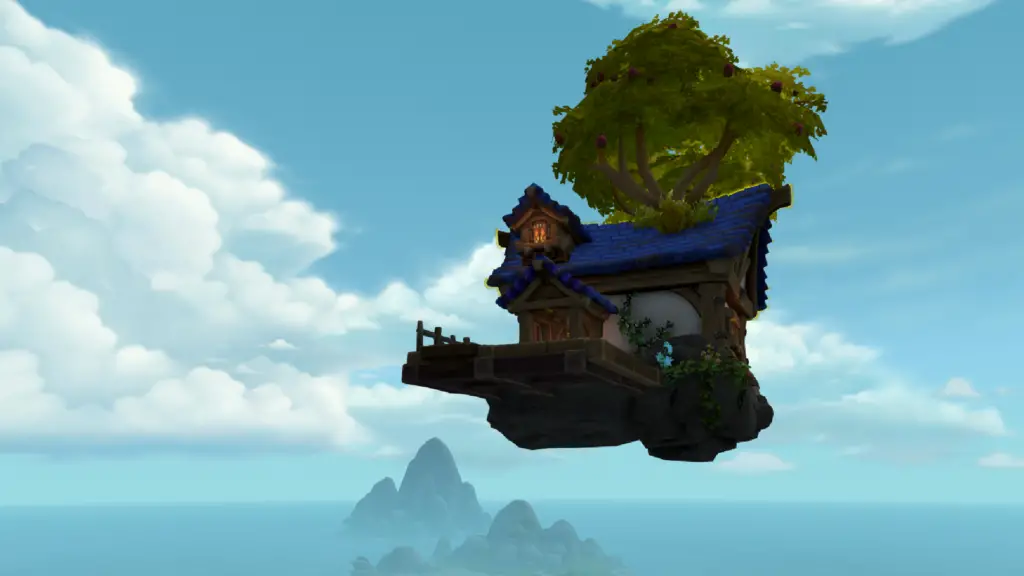 A floating house in World of Warcraft representing digital innovation in gaming.