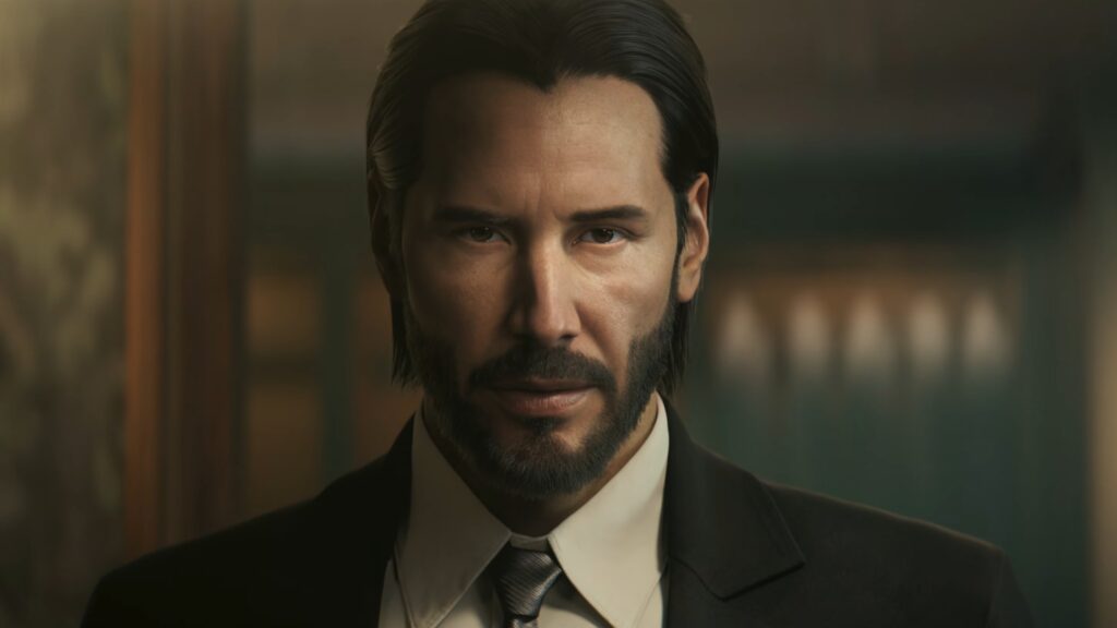 Digital Keanu Reeves in reveal scene of John Wick videogame.