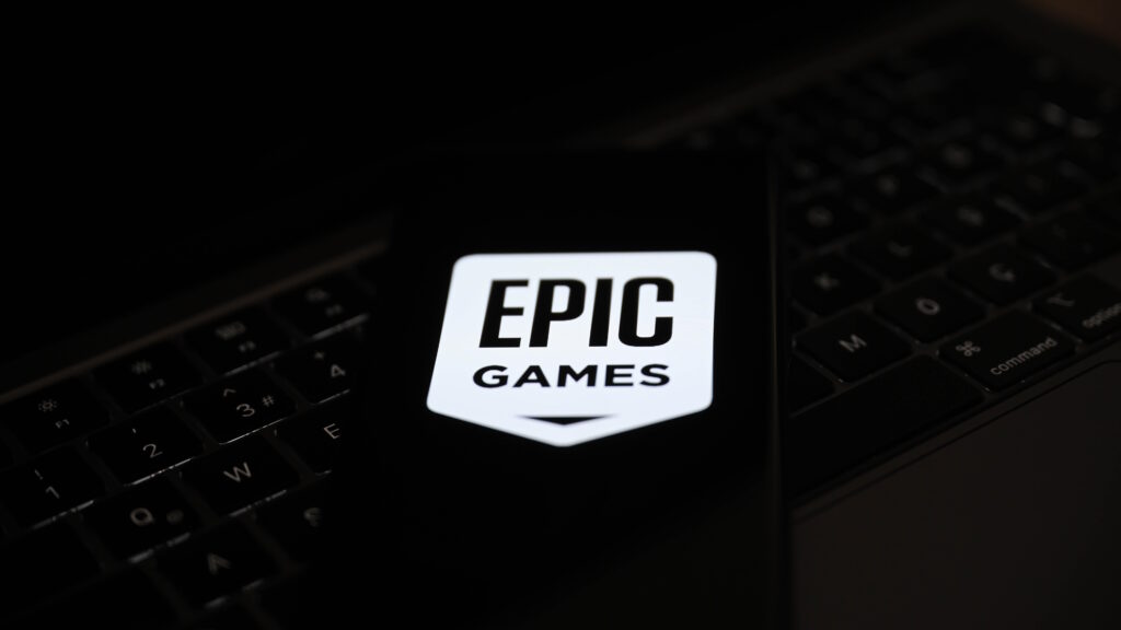 Epic Games Store logo displayed on a screen in Ankara, Turkiye